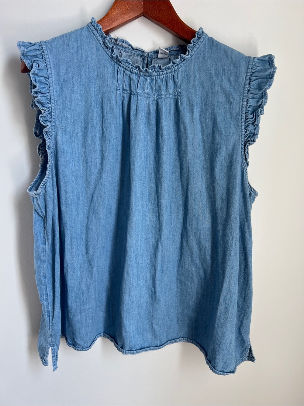 Old Navy | Sleeveless High Neck Medium Wash Ruffle Denim Tank #671871-00 Sz XXL